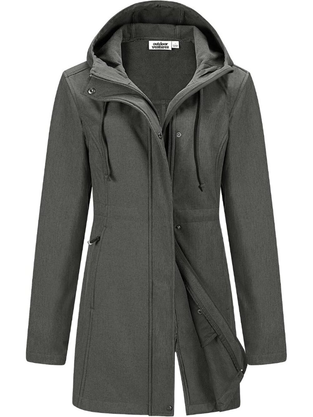Women's Dim Gray Waterproof Fleece Lined Hooded Lightweight Softshell Raincoat - Picture 1 of 6